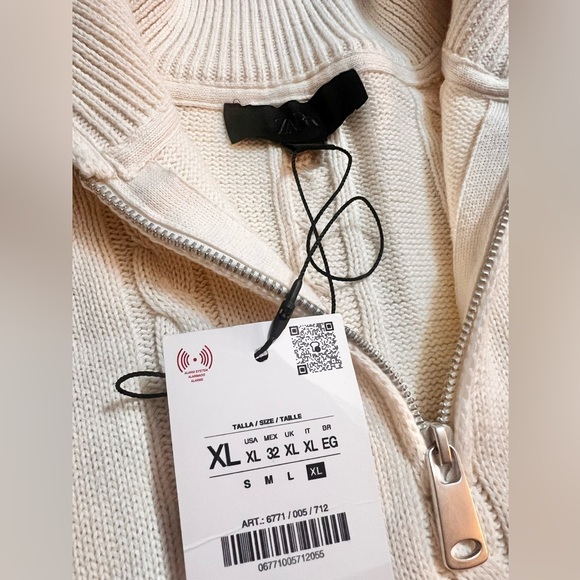 ZARA Women’s Cream Cotton Cable-knit Polo Dad Sweater with Zip Collar | XL NWT - Picture 13 of 13